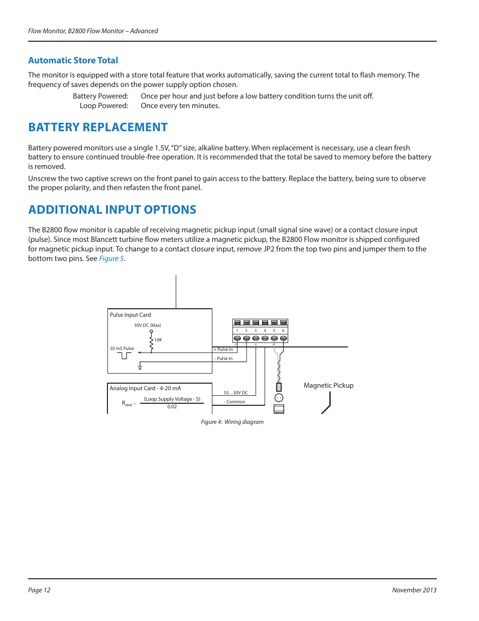 Automatic store total, Battery replacement, Additional input options | Automatic store total 12, Battery replacement 12, Additional input options 12 | Badger Meter B2800 User Manual | Page 12 / 24