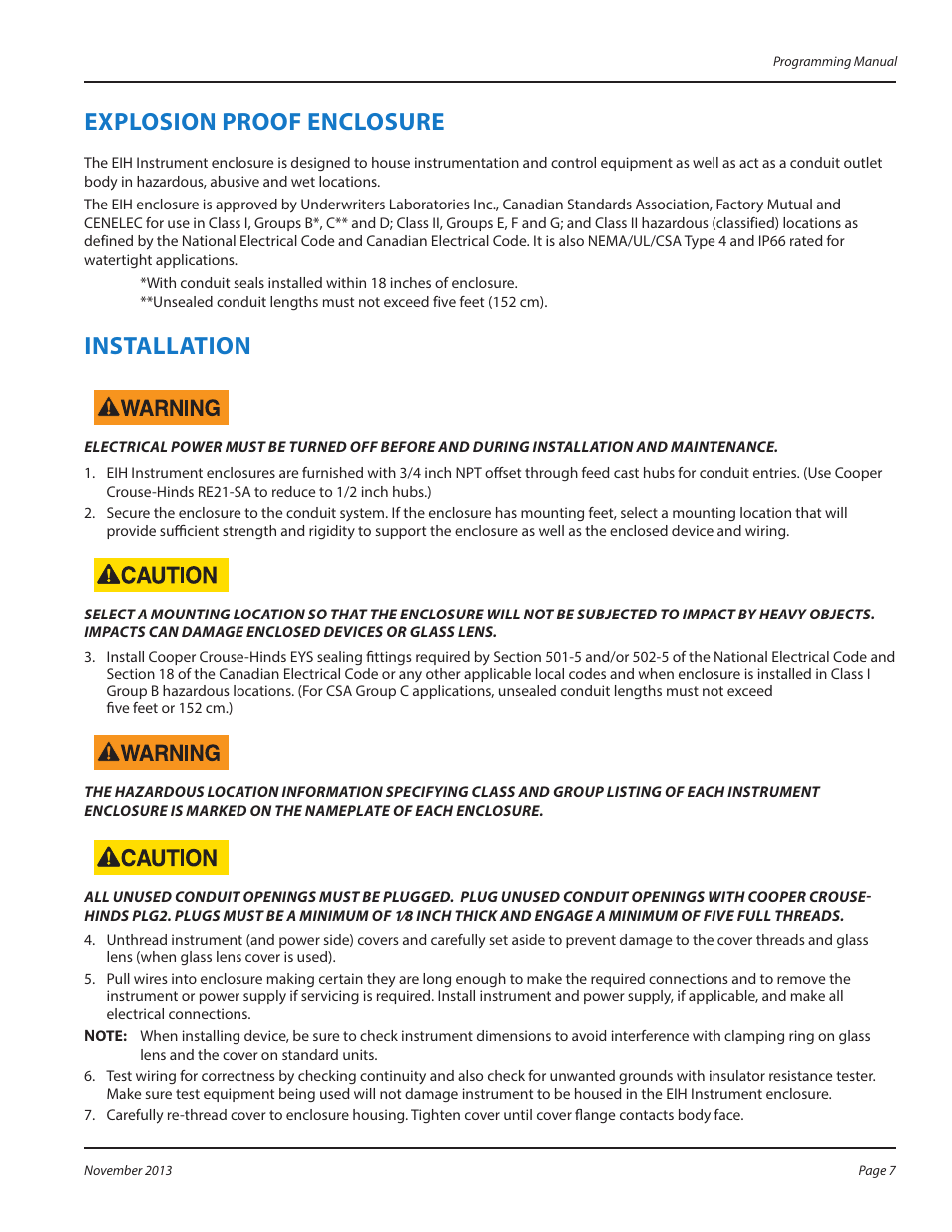 Explosion proof enclosure, Installation, Explosion proof enclosure 7 | Installation 7 | Badger Meter B2800 User Manual | Page 7 / 20