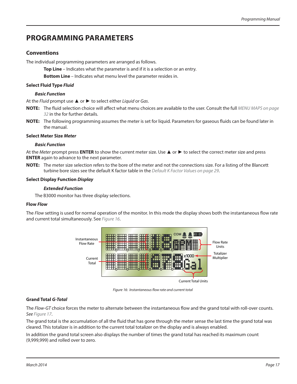 Programming parameters, Conventions, Programming parameters 17 | Conventions 17 | Badger Meter B3000 User Manual | Page 17 / 52