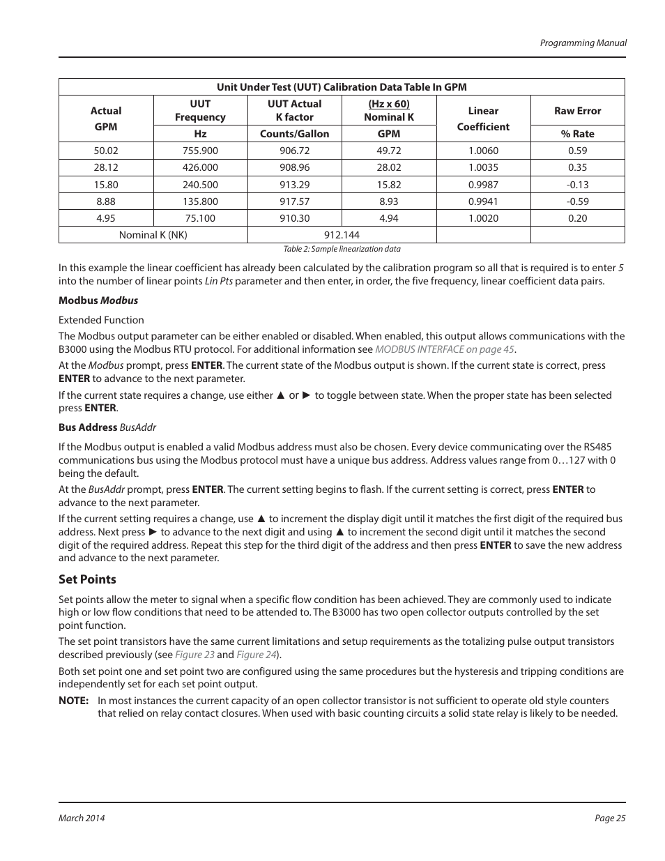 Set points, Set points 25 | Badger Meter B3000 User Manual | Page 25 / 52