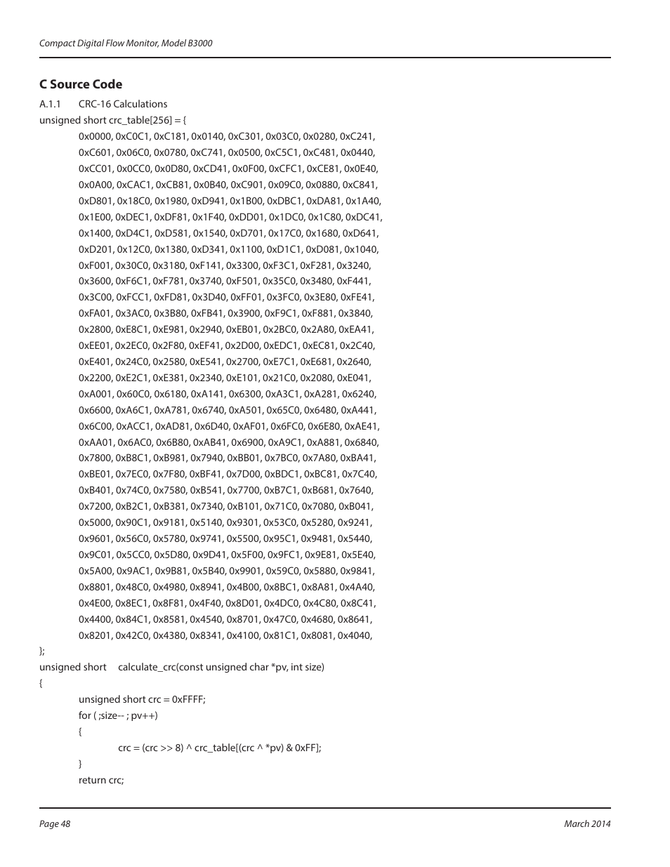 C source code, C source code 48 | Badger Meter B3000 User Manual | Page 48 / 52
