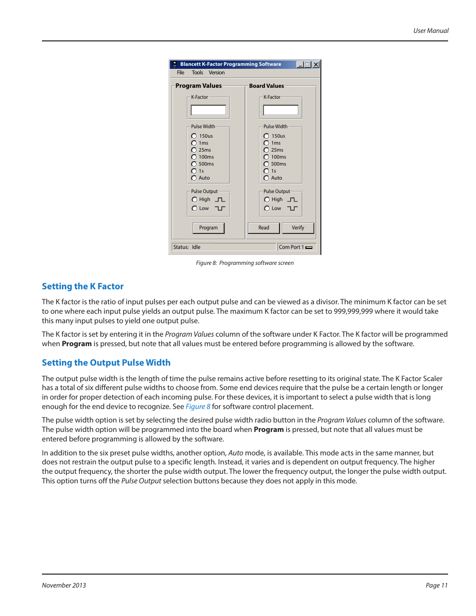 Setting the k factor, Setting the output pulse width, Figure 8 | Badger Meter K-Factor Scaler User Manual | Page 11 / 16