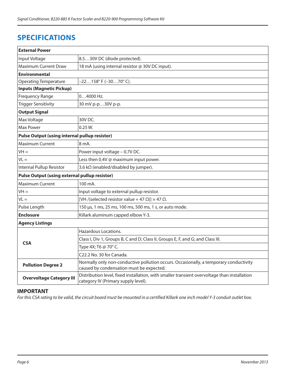 Specifications, Specifications 6 | Badger Meter K-Factor Scaler User Manual | Page 6 / 16