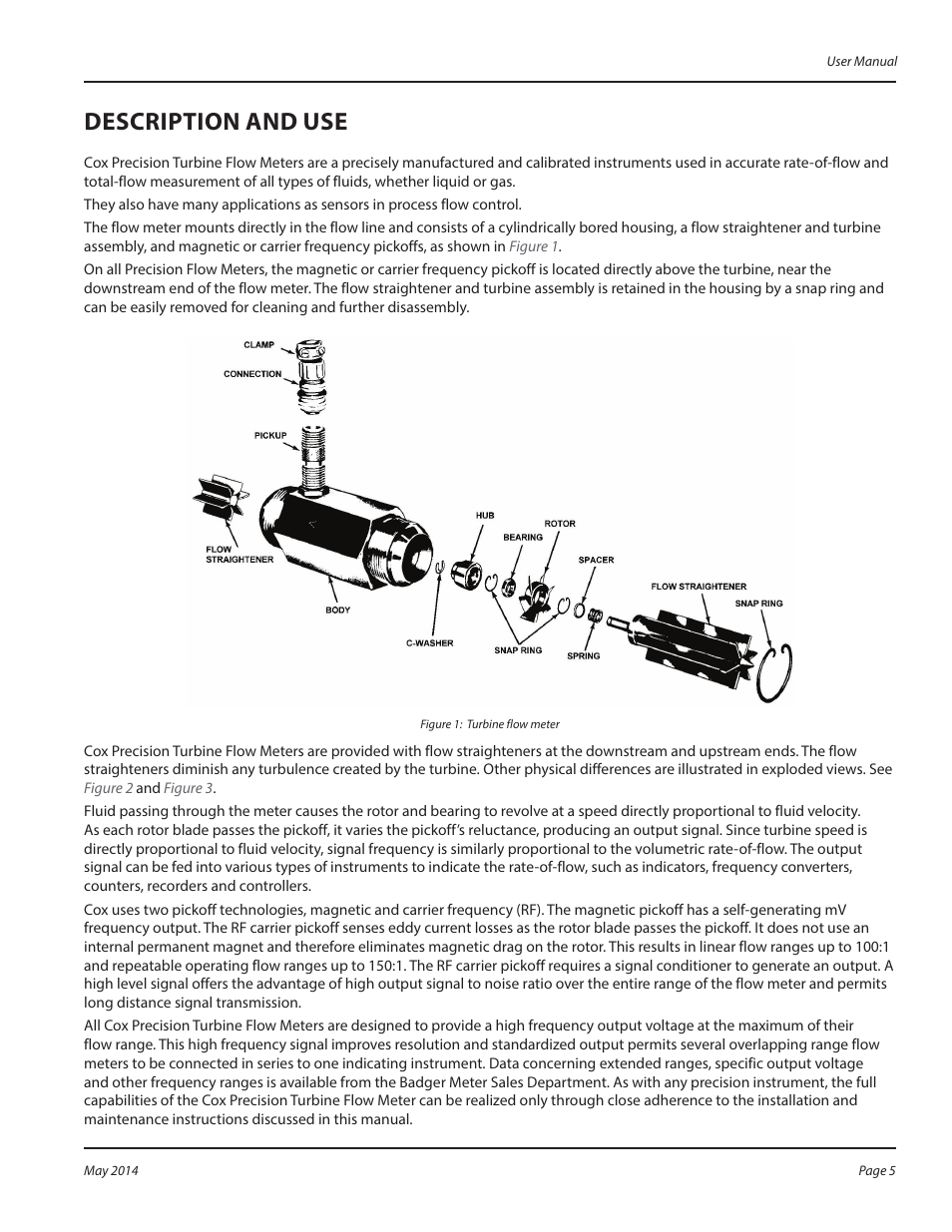 Description and use | Badger Meter Cox Precision Turbine Meters User Manual | Page 5 / 24
