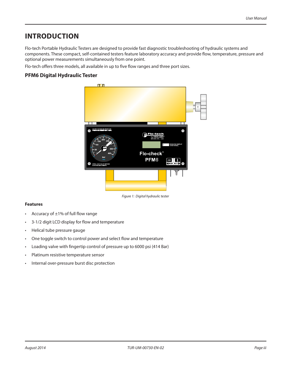 Introduction, Pfm6 digital hydraulic tester | Badger Meter Portable Hydraulic Testers User Manual | Page 3 / 20