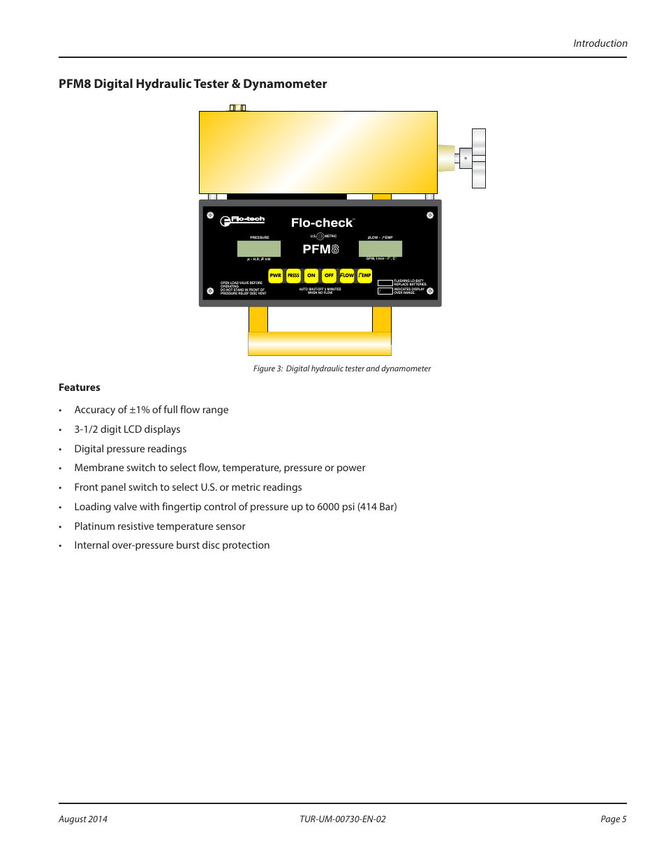 Pfm8 digital hydraulic tester & dynamometer, Flo-check pfm, Figure 3: digital hydraulic tester and dynamometer | Badger Meter Portable Hydraulic Testers User Manual | Page 5 / 20