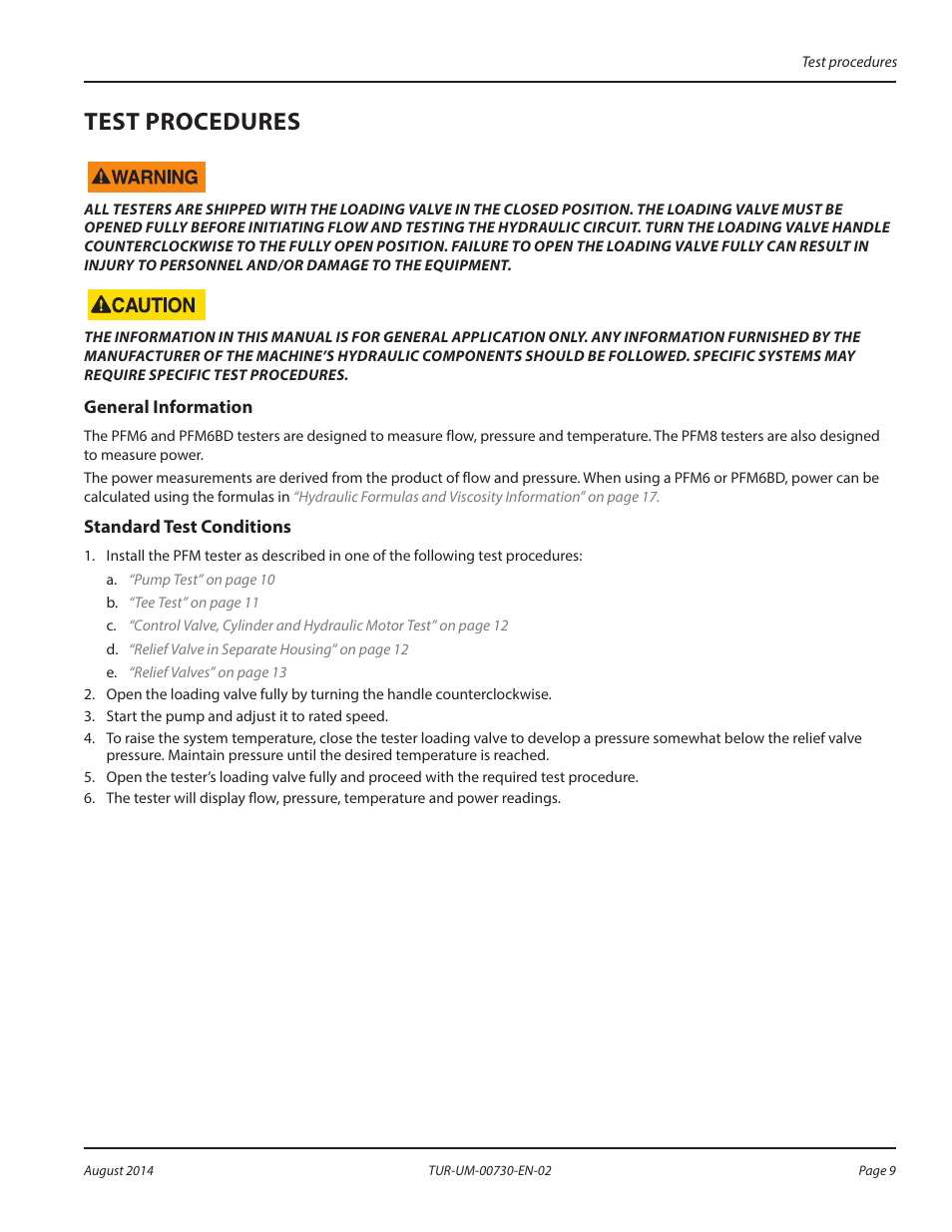 Test procedures, General information, Standard test conditions | General information standard test conditions | Badger Meter Portable Hydraulic Testers User Manual | Page 9 / 20