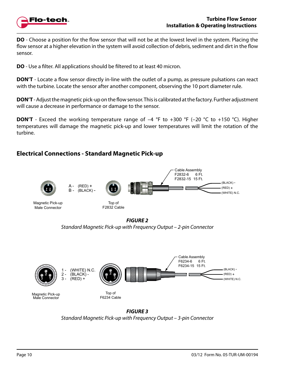 Electrical connections - standard magnetic pick-up | Badger Meter Turbine Flow Meters (Hydraulic Fluids) User Manual | Page 10 / 20