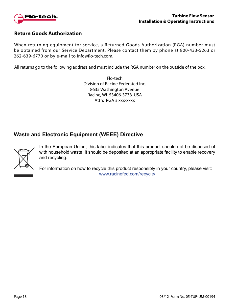 Badger Meter Turbine Flow Meters (Hydraulic Fluids) User Manual | Page 18 / 20