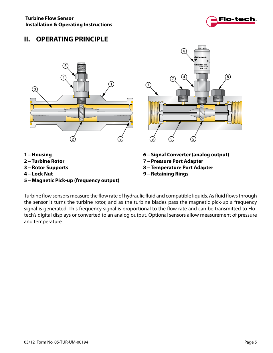 Ii. operating principle | Badger Meter Turbine Flow Meters (Hydraulic Fluids) User Manual | Page 5 / 20