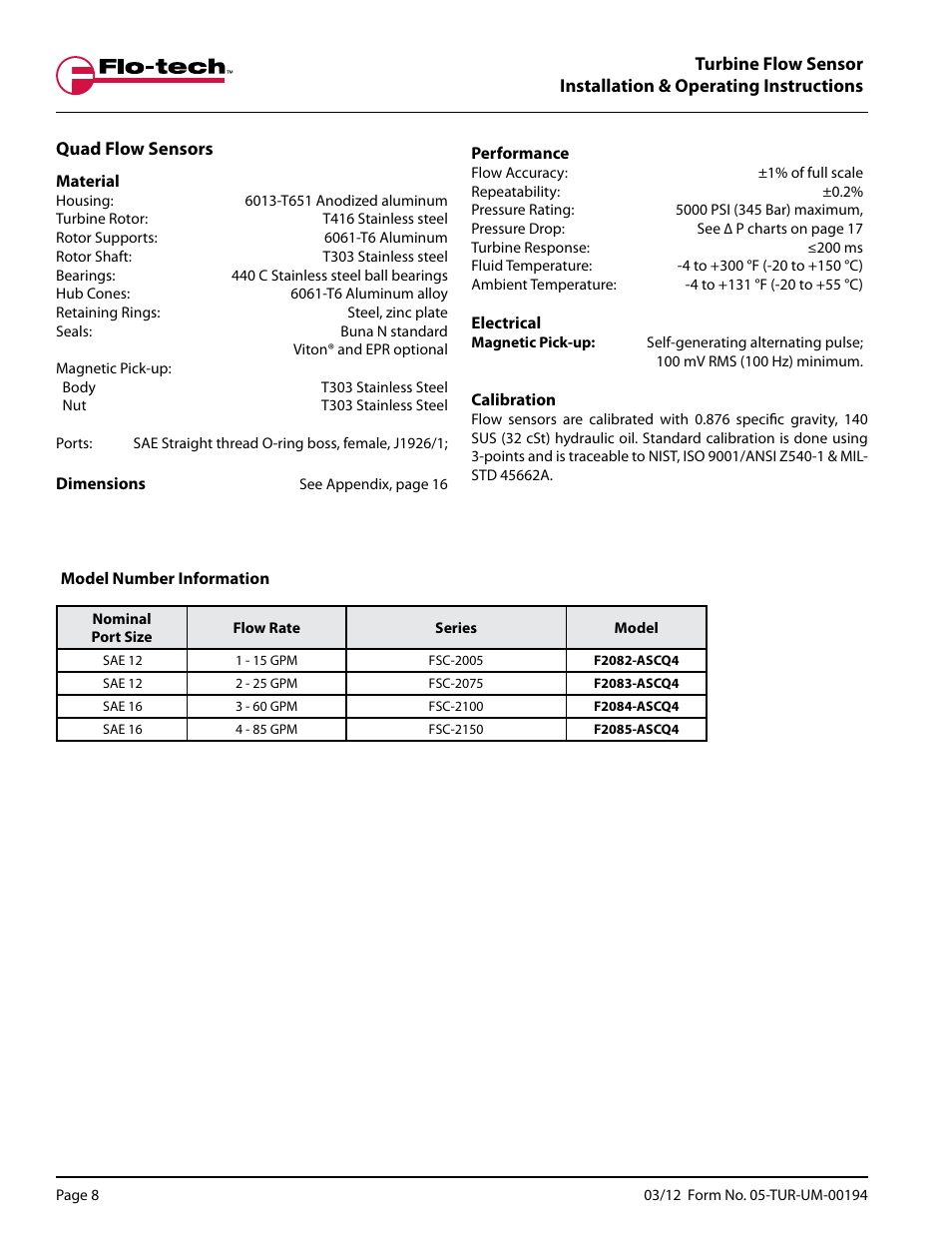 Badger Meter Turbine Flow Meters (Hydraulic Fluids) User Manual | Page 8 / 20