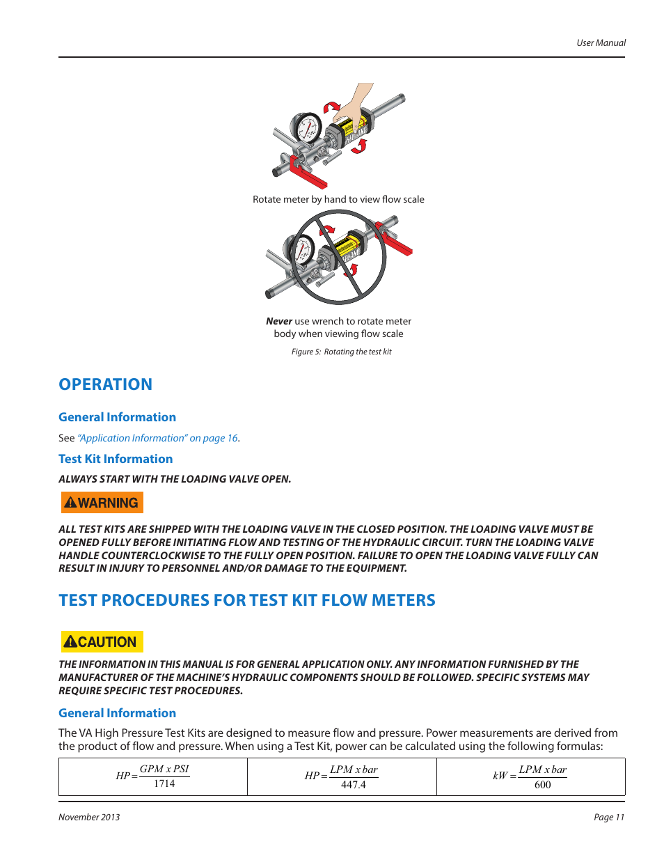 Operation, General information, Test kit information | Test procedures for test kit flow meters, General information test kit information | Badger Meter High Temperature Fluid Meter User Manual | Page 11 / 24