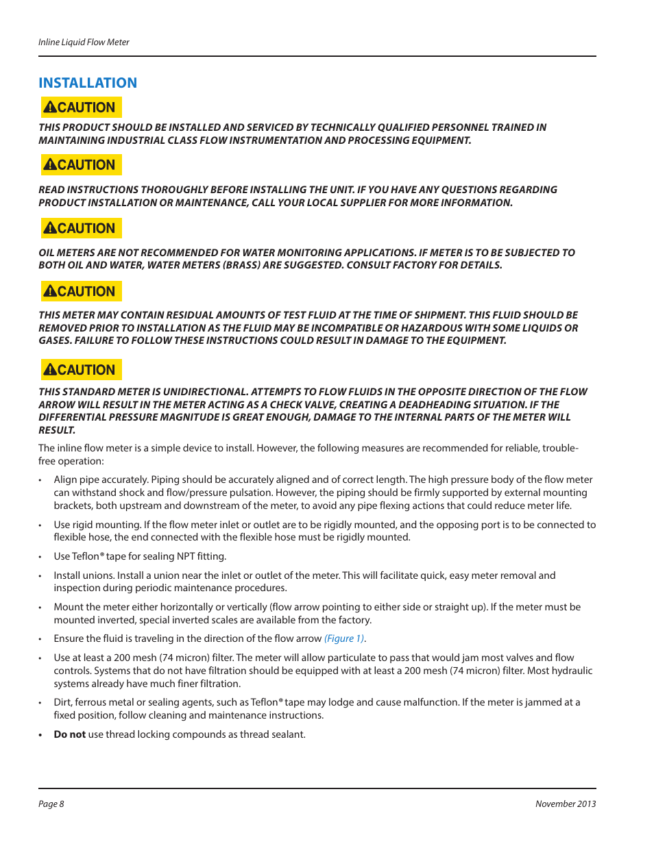 Installation | Badger Meter High Temperature Fluid Meter User Manual | Page 8 / 24