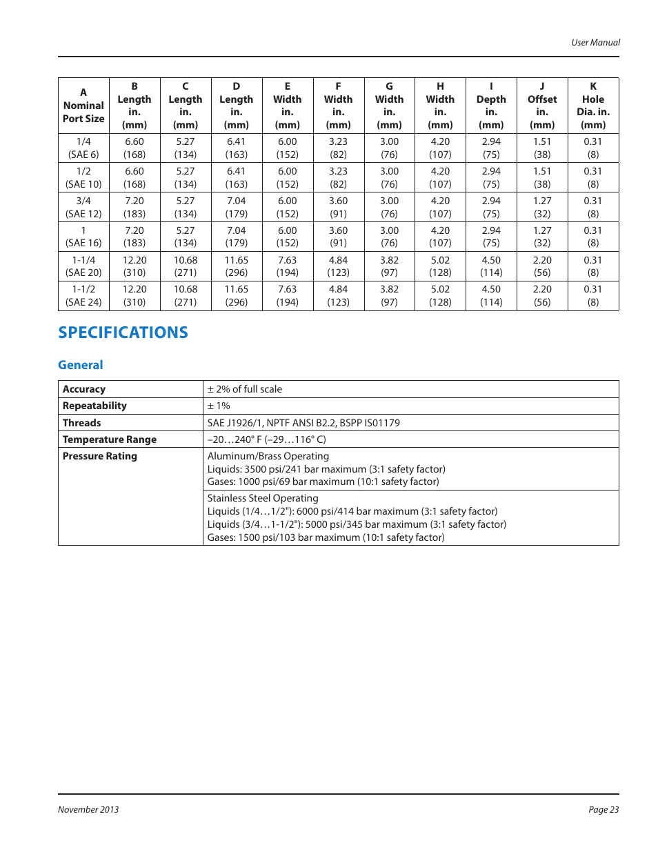 Specifications, General | Badger Meter MR Transmitter User Manual | Page 23 / 36