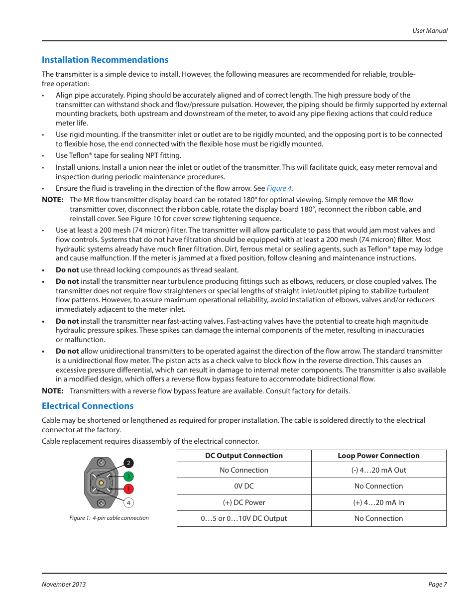 Installation recommendations, Electrical connections | Badger Meter MR Transmitter User Manual | Page 7 / 36