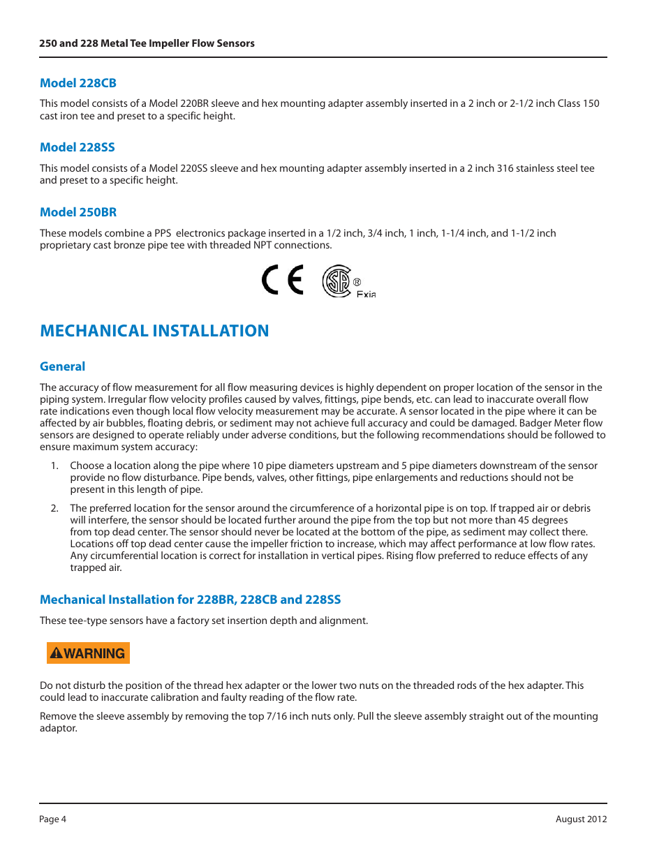 Mechanical installation | Badger Meter Irrigation Sensors - 1/2 and larger" User Manual | Page 4 / 16