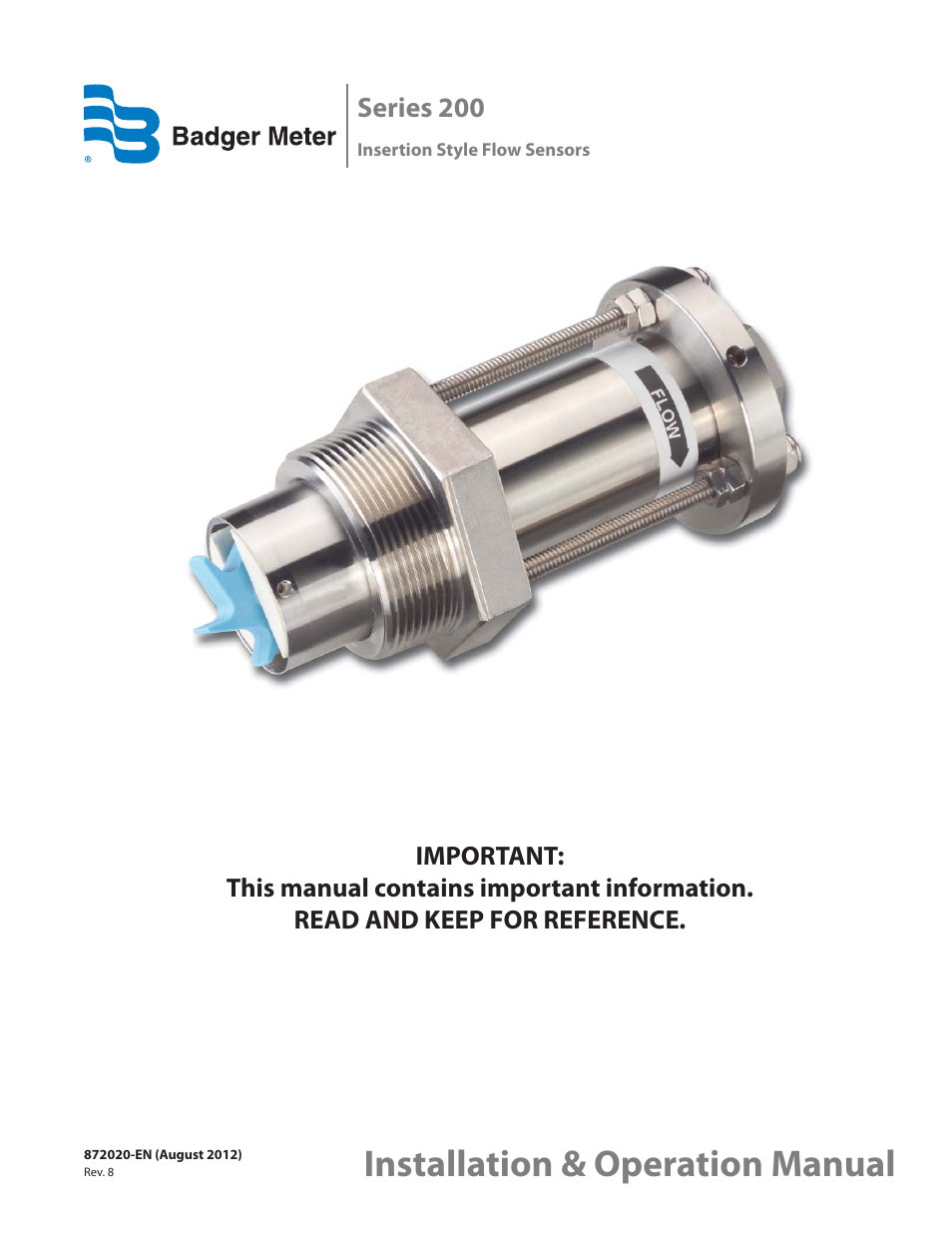 Badger Meter Irrigation Sensors - 1/2 and larger" User Manual | 16 pages