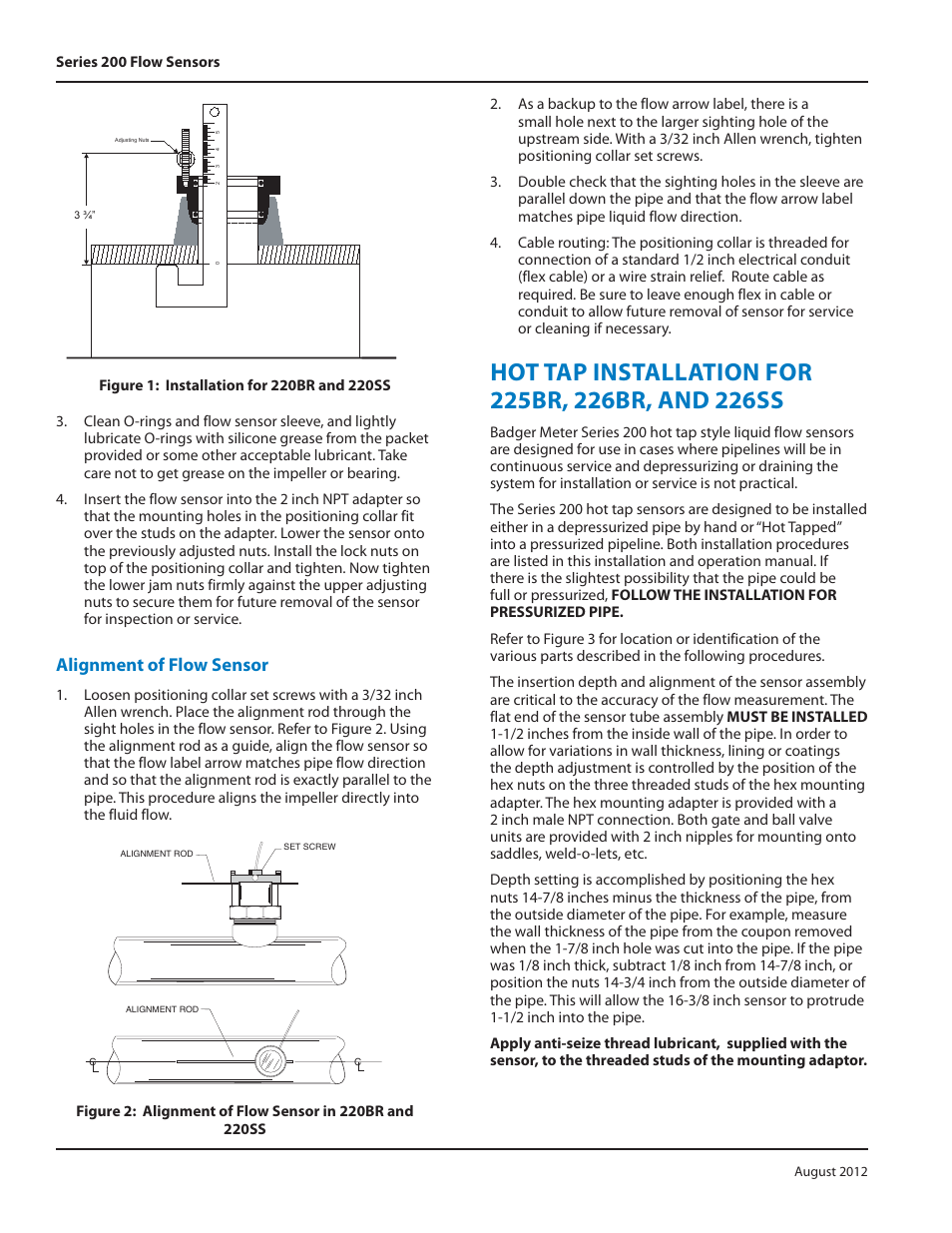 Alignment of flow sensor | Badger Meter Irrigation Sensors - 1/2 and larger" User Manual | Page 4 / 16