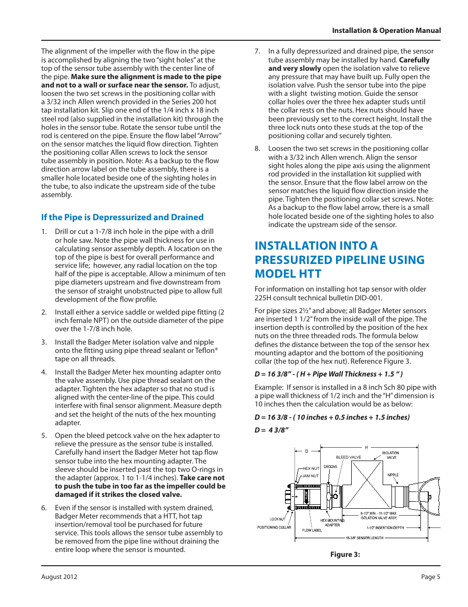 If the pipe is depressurized and drained | Badger Meter Irrigation Sensors - 1/2 and larger" User Manual | Page 5 / 16