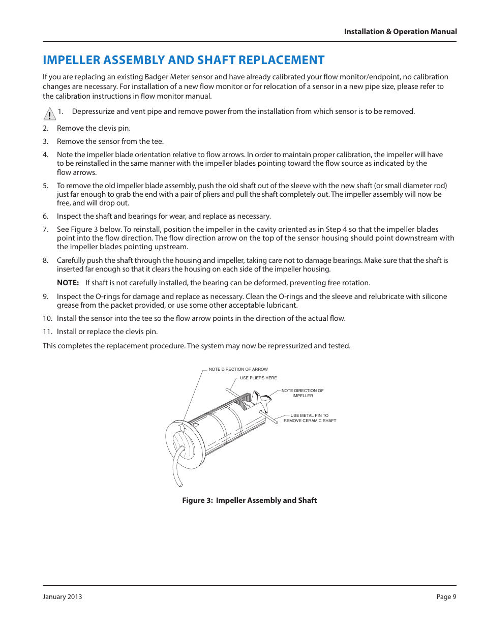 Impeller assembly and shaft replacement | Badger Meter PVC Tee - 1 1/2 to 4"" User Manual | Page 9 / 12