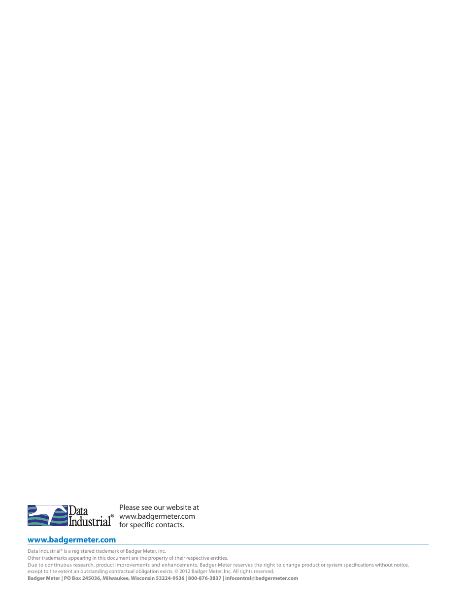 Badger Meter Series 4000 Sensor - 1/2, 3/4", 1" User Manual | Page 20 / 20