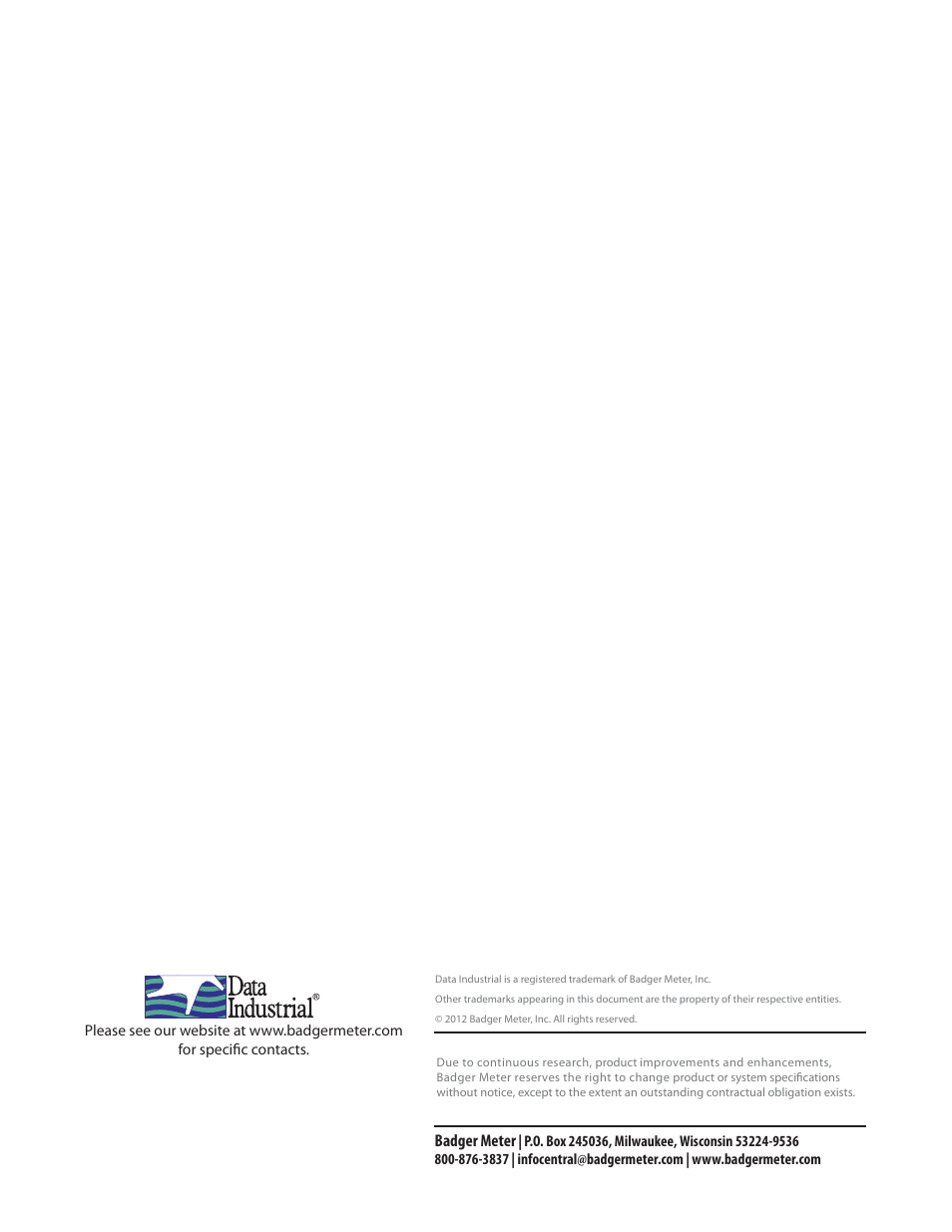 Badger meter | Badger Meter 3100 Series Flow Monitor User Manual | Page 24 / 24