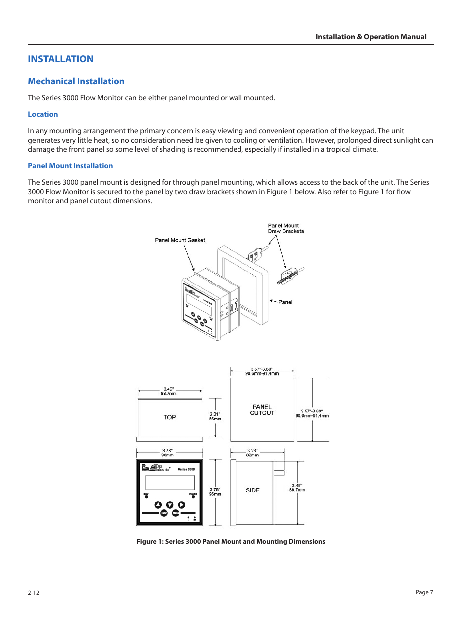 Installation | Badger Meter 3100 Series Flow Monitor User Manual | Page 7 / 24