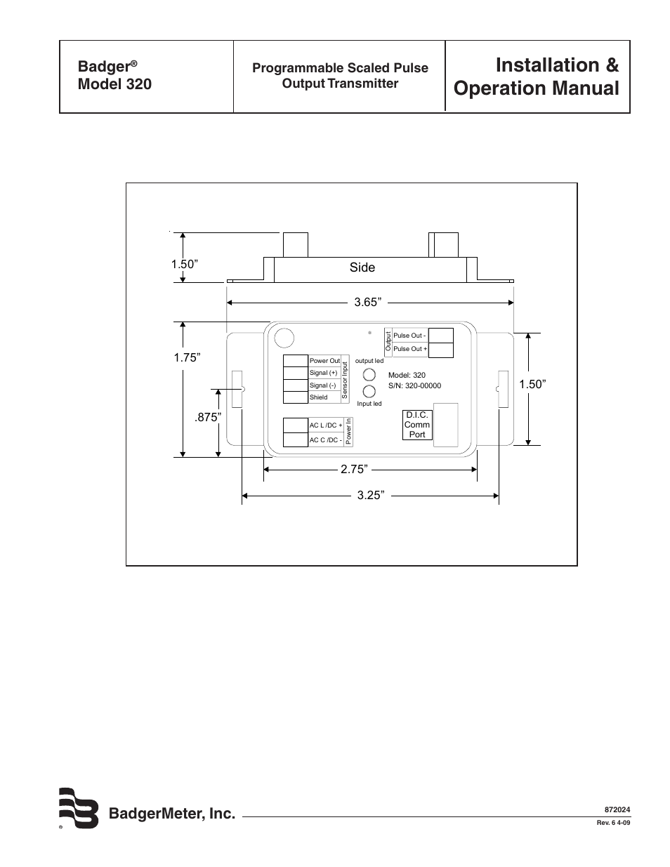 Badger Meter Series 320 Pulse Transmitter User Manual | 4 pages
