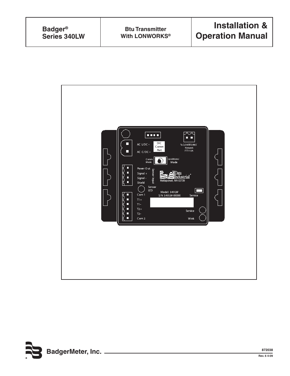 Badger Meter 340LW Series Lonworks Btu Transmitter User Manual | 15 pages