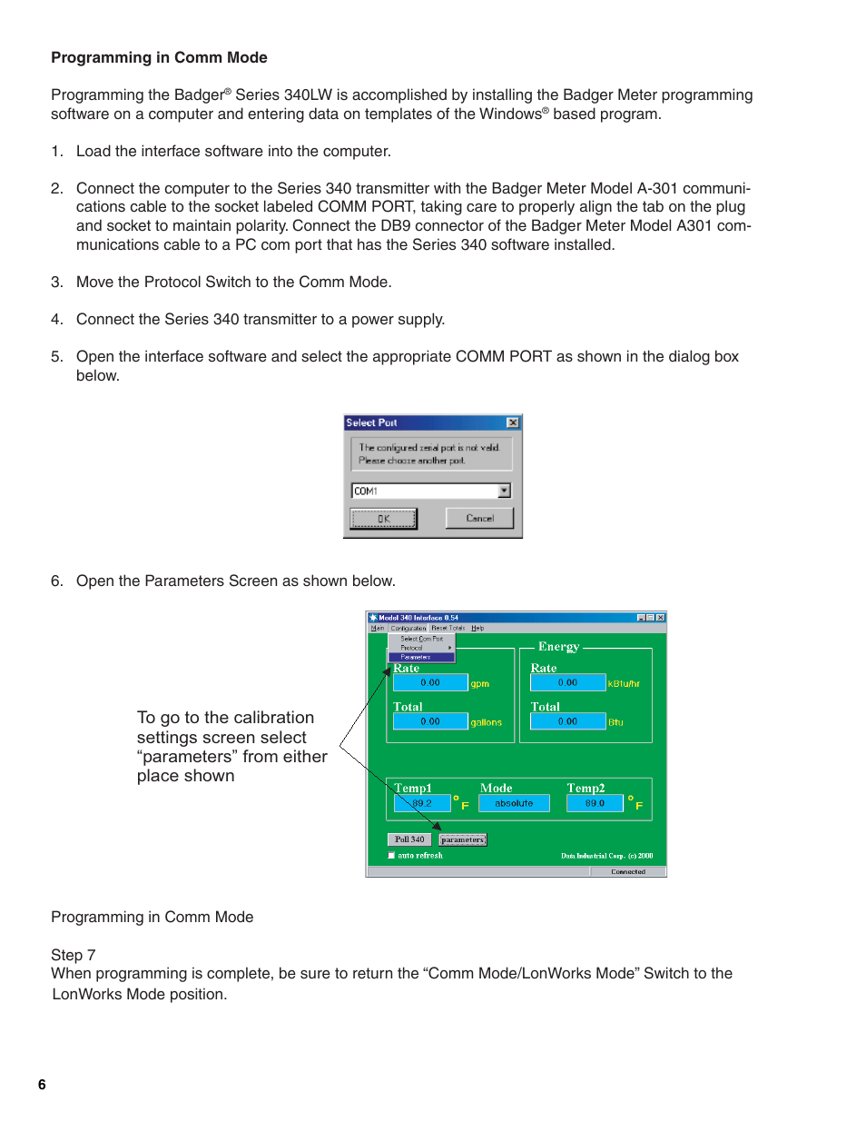 Badger Meter 340LW Series Lonworks Btu Transmitter User Manual | Page 6 / 15