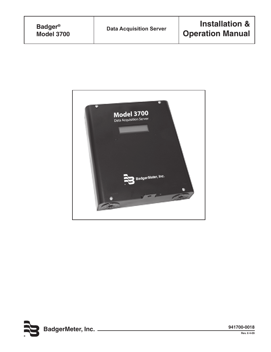 Badger Meter Model 3700 Data Acquisition Server User Manual | 24 pages