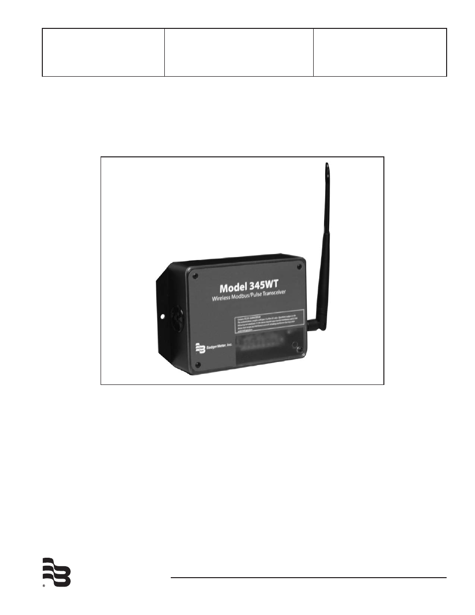 Badger Meter Model 345WT Network Transceiver User Manual | 4 pages