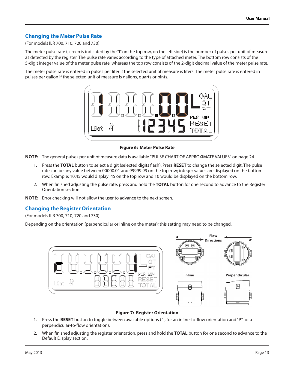 Changing the meter pulse rate, Changing the register orientation | Badger Meter Model IOG User Manual | Page 13 / 24