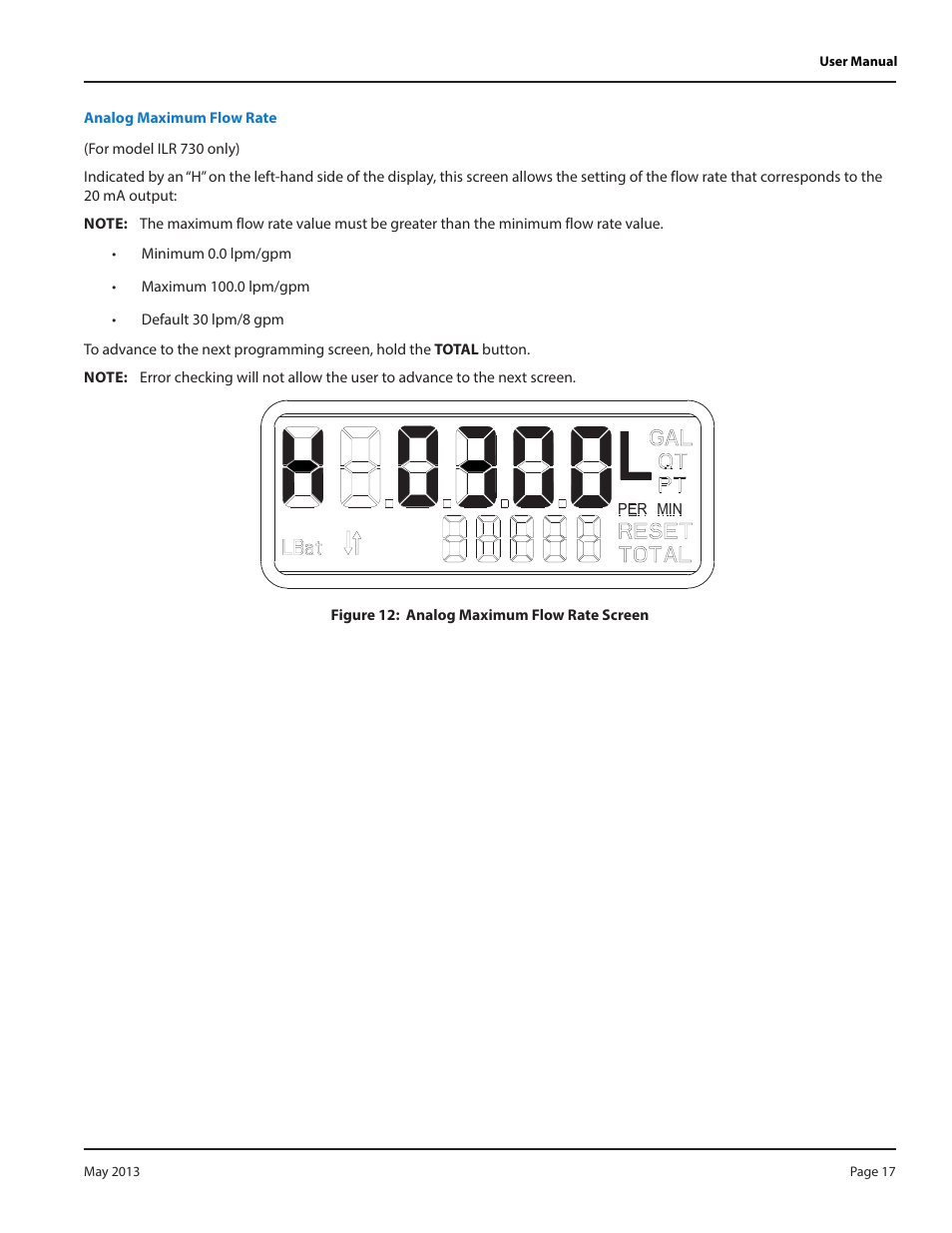 Analog maximum flow rate | Badger Meter Model IOG User Manual | Page 17 / 24