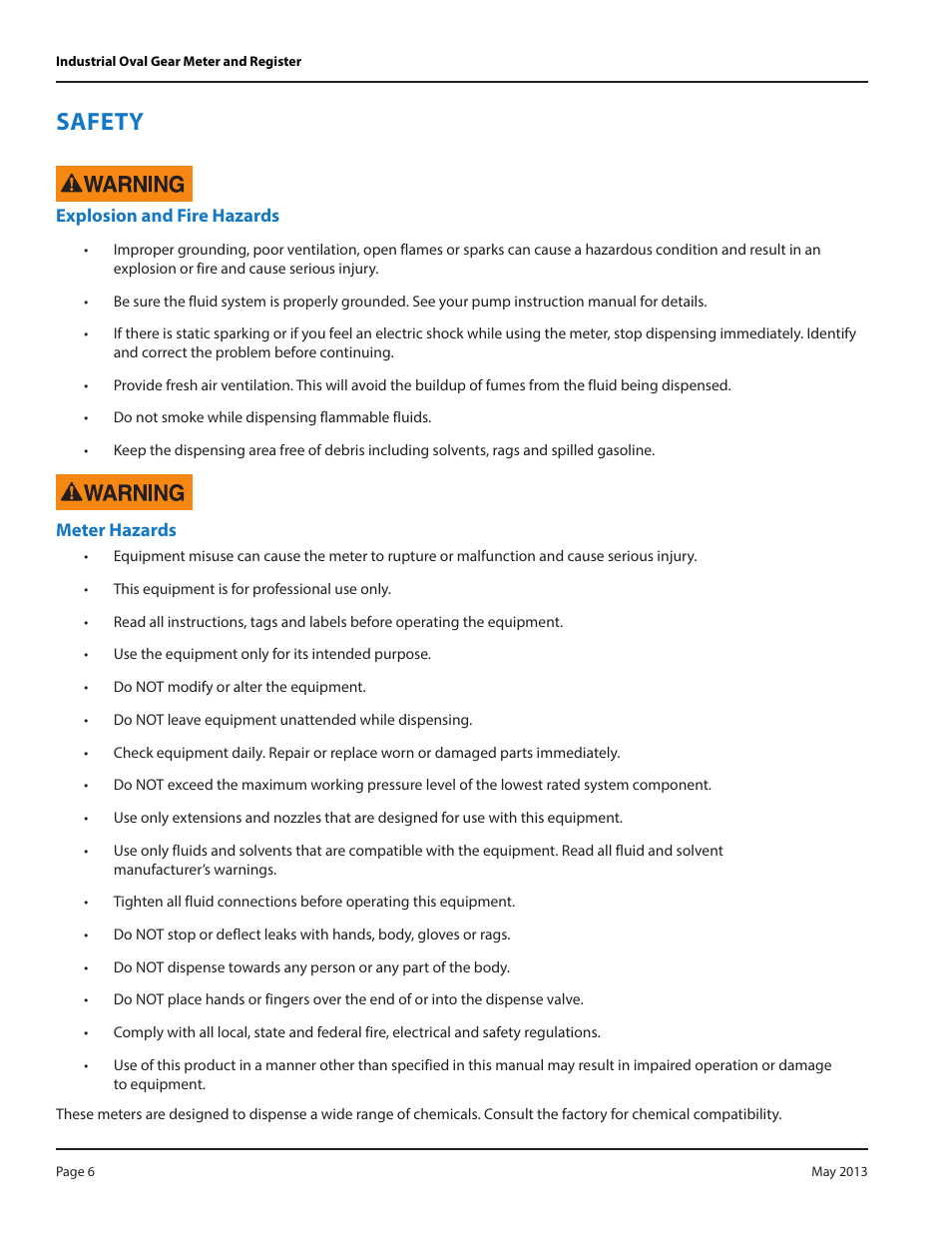 Safety, Explosion and fire hazards | Badger Meter Model IOG User Manual | Page 6 / 24