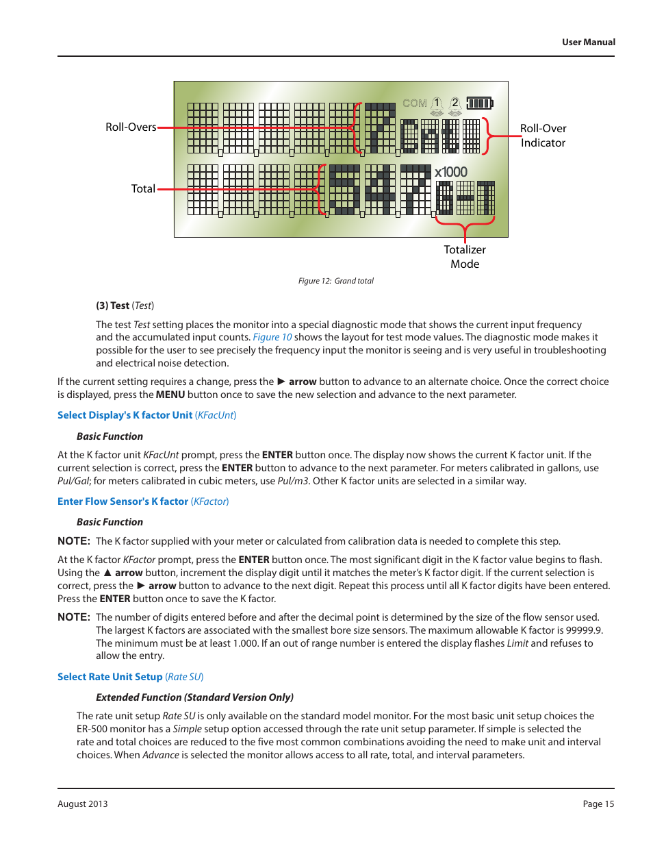 Figure 12: grand total, Figure 12: grand total 15, Or see | Enter flow sensor's k factor (kfactor), Figure 12 | Badger Meter Model IOG User Manual | Page 15 / 40