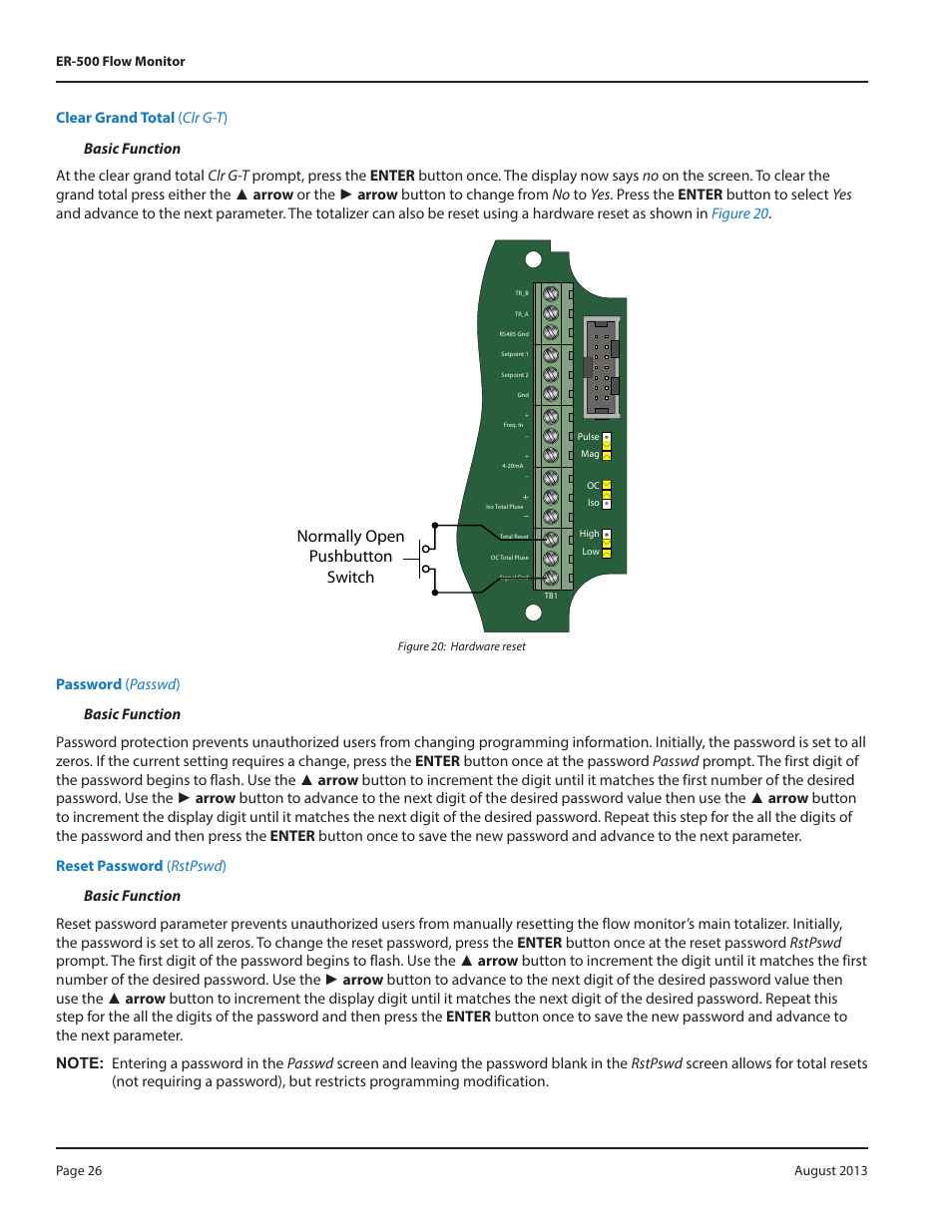 Figure 20: hardware reset, Figure 20: hardware reset 26, Normally open pushbutton switch | Badger Meter Model IOG User Manual | Page 26 / 40