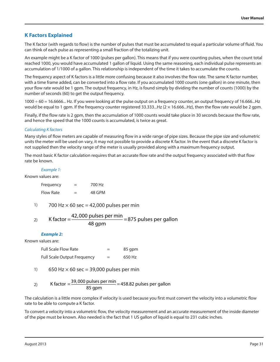 K factors explained, K factors explained 31 | Badger Meter Model IOG User Manual | Page 31 / 40