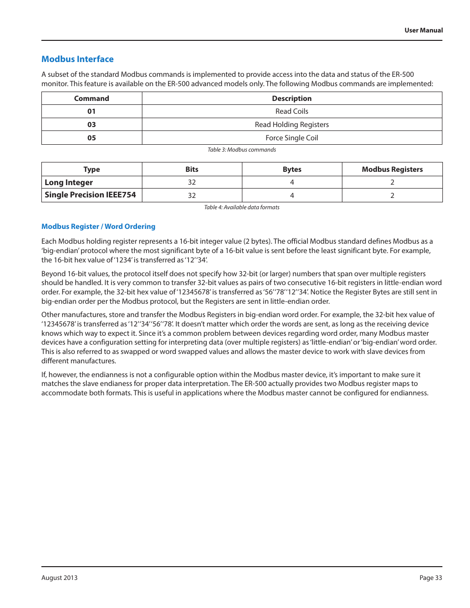 Modbus interface, Modbus interface 33, In the | Badger Meter Model IOG User Manual | Page 33 / 40