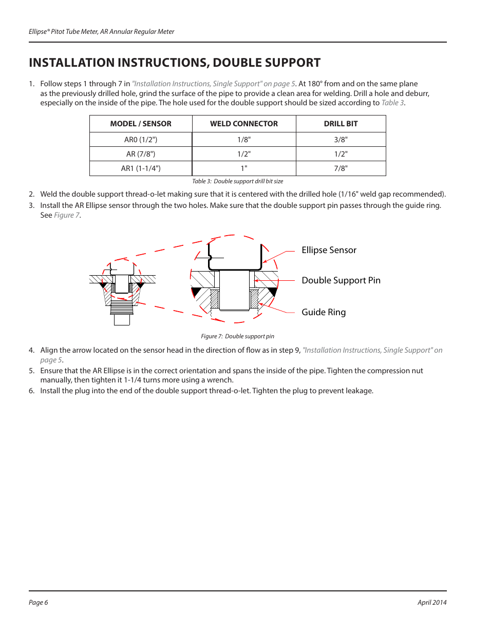 Installation instructions, double support | Badger Meter AR - Regular (2 to 72")" User Manual | Page 6 / 8