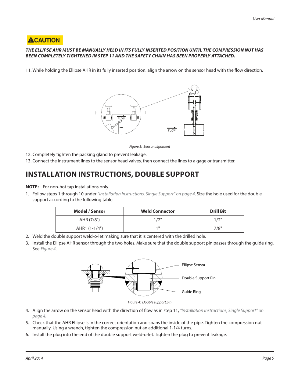 Installation instructions, double support | Badger Meter AHR - Wet Tap, Low Pressure (2 to 36")" User Manual | Page 5 / 8