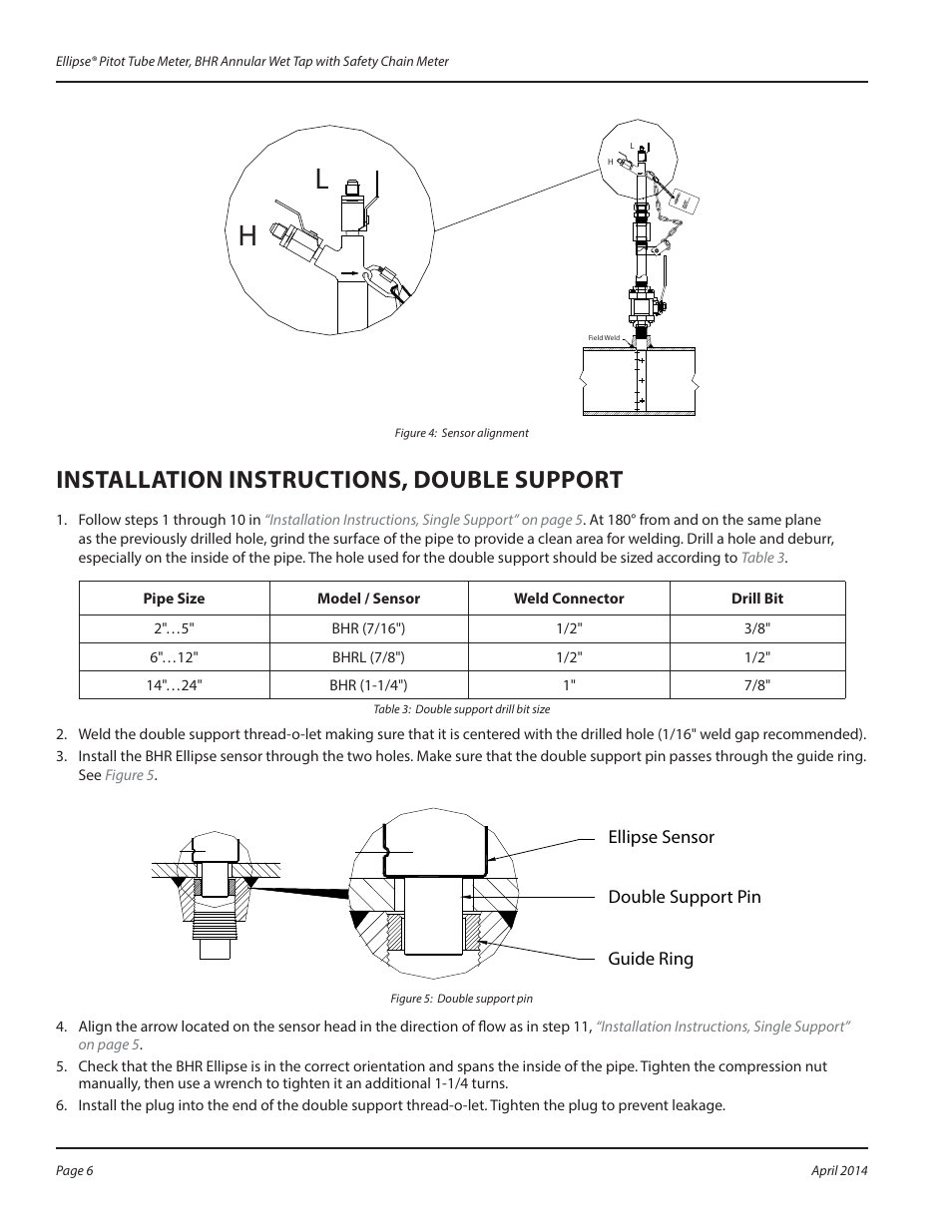 Installation instructions, double support | Badger Meter Model BHR User Manual | Page 6 / 8