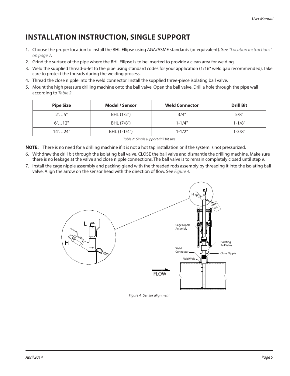 Installation instruction, single support | Badger Meter Model BHL User Manual | Page 5 / 8