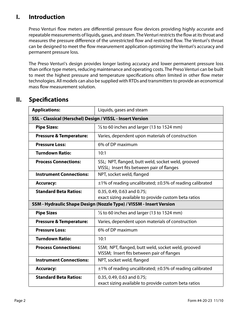 I. introduction, Ii. specifi cations | Badger Meter CV Series User Manual | Page 2 / 12