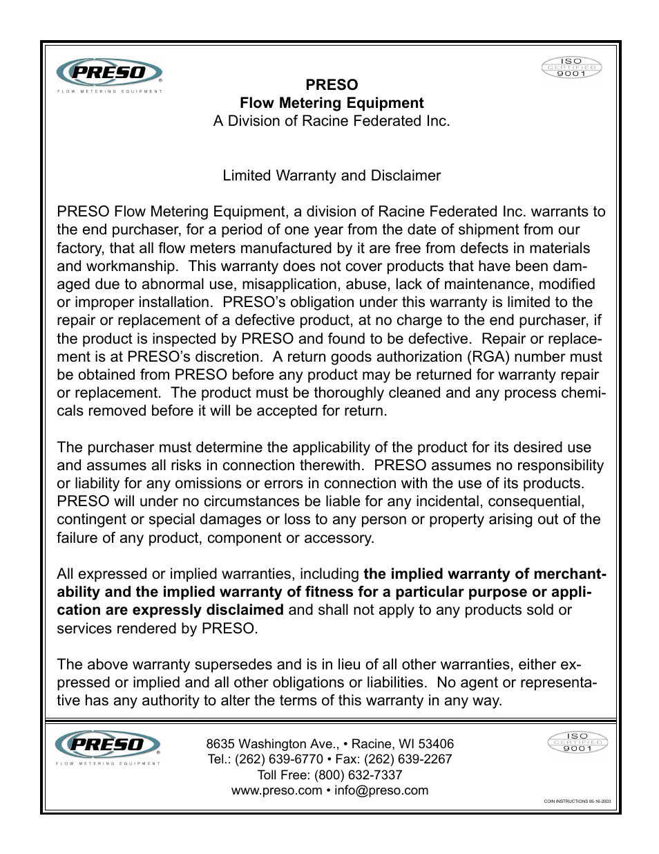 Badger Meter COIN-NW User Manual | Page 8 / 8