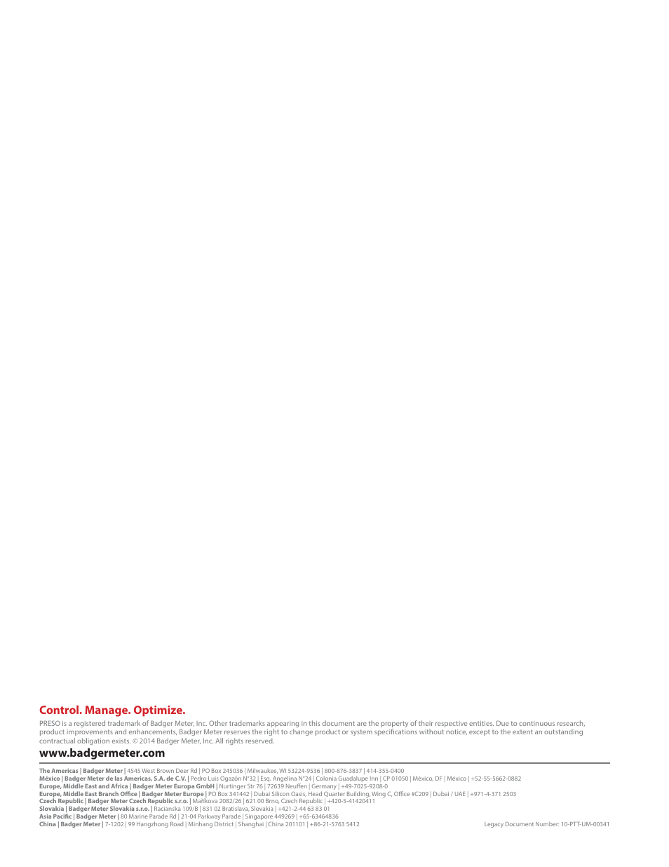 Control. manage. optimize | Badger Meter Annular Round Model PFB User Manual | Page 4 / 4