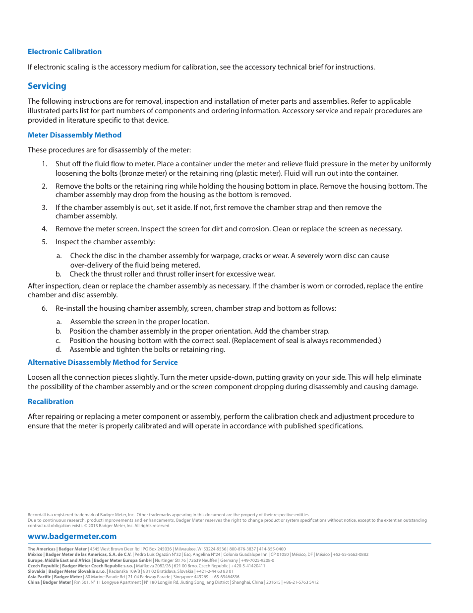 Servicing | Badger Meter Disc Meter User Manual | Page 10 / 10