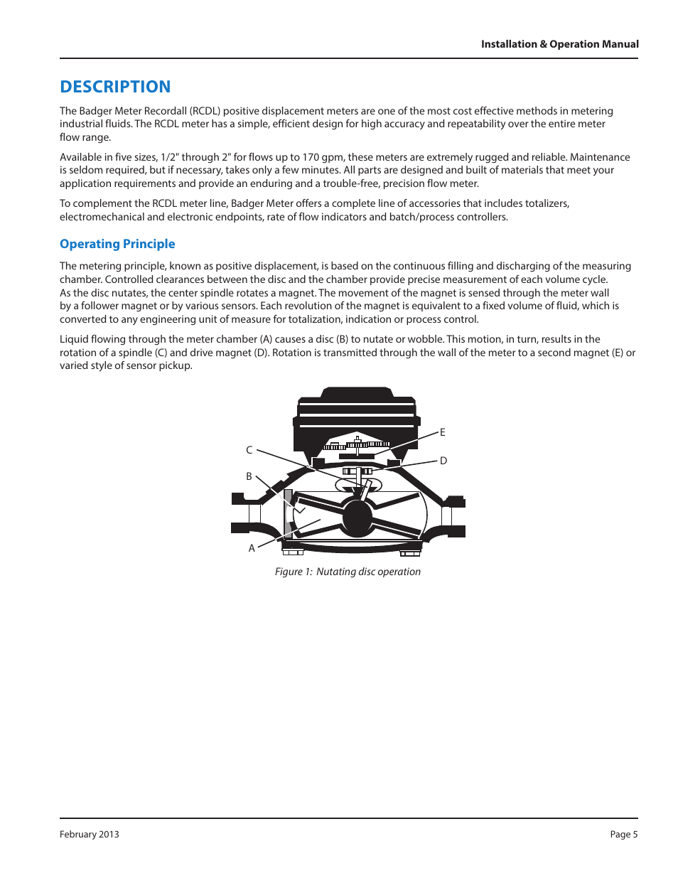 Description, Operating principle | Badger Meter Disc Meter User Manual | Page 5 / 10