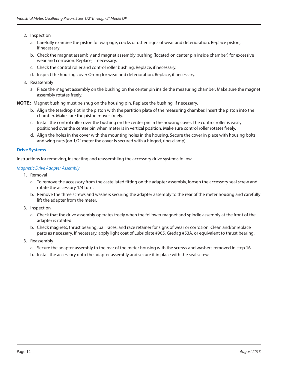 Badger Meter Oscillating Piston Meter User Manual | Page 12 / 16
