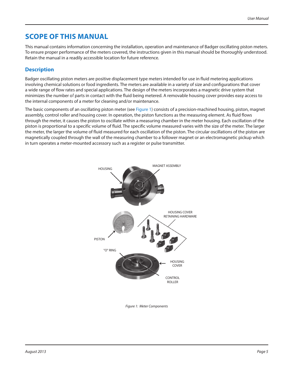 Scope of this manual, Description, Scope of this manual 5 | Description 5 | Badger Meter Oscillating Piston Meter User Manual | Page 5 / 16
